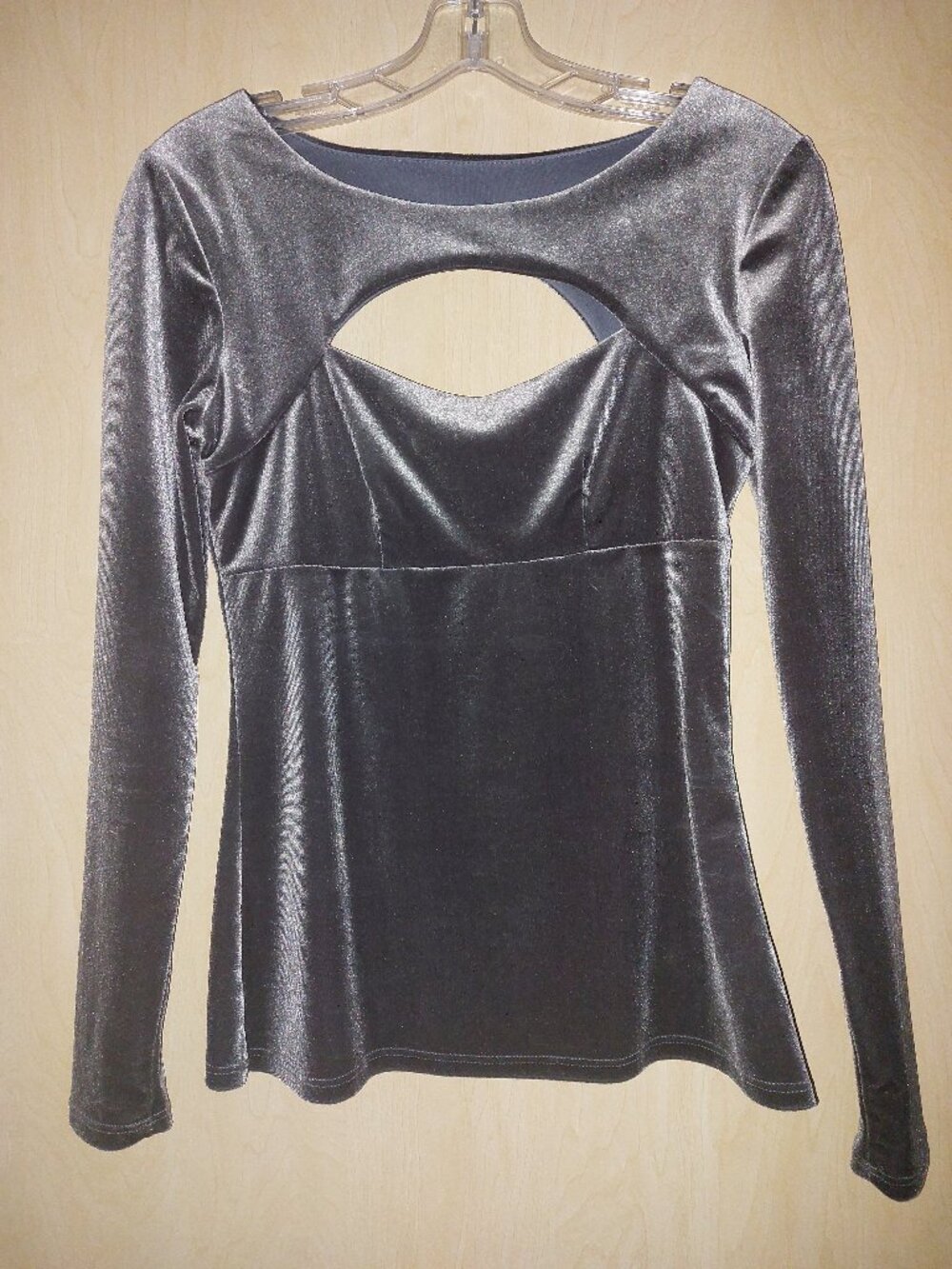 Vintage Boston Proper Charcoal Grey Velvet Long Sleeve Keyhole Peekaboo Top XS